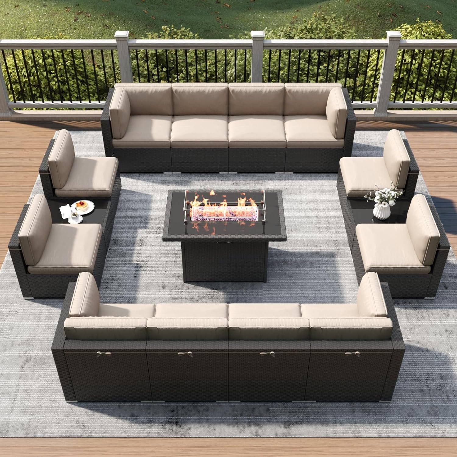 LayinSun 15 Piece Patio Furniture Set with Fire Pit Table