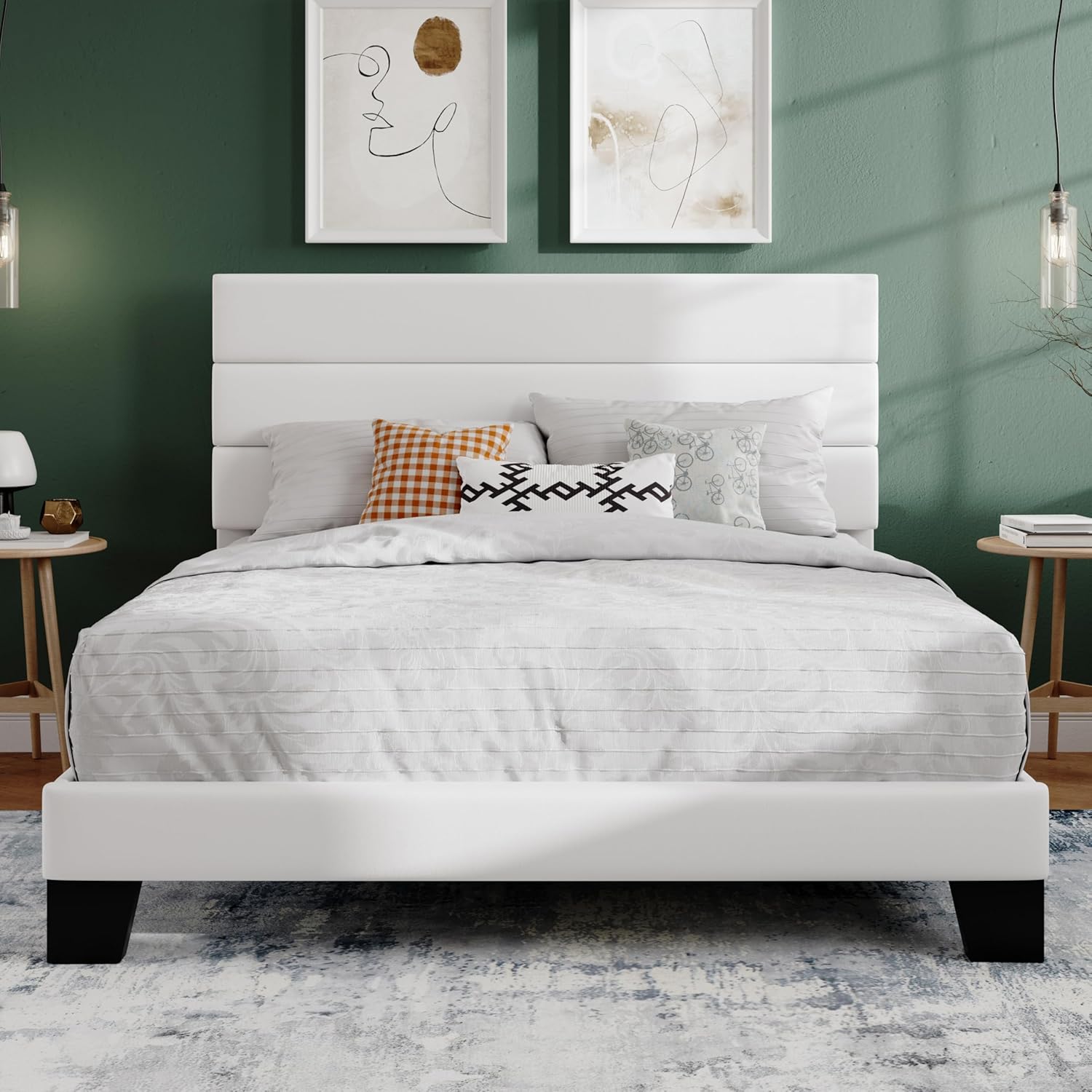 SHA CERLIN Full Platform Bed Frame with Velvet Headboard
