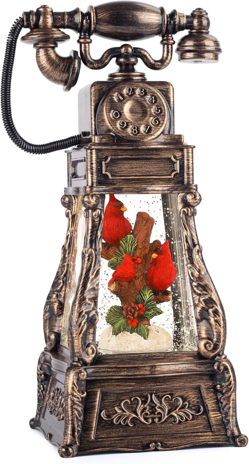Lighted Cardinal Christmas Snow Globe with Musical Features