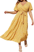 Flattering Plus Size V Neck Wrap Maxi Dress for Women with Ruffles