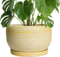 Ceramic Planter 10 in Round Pot with Drainage - Yellow