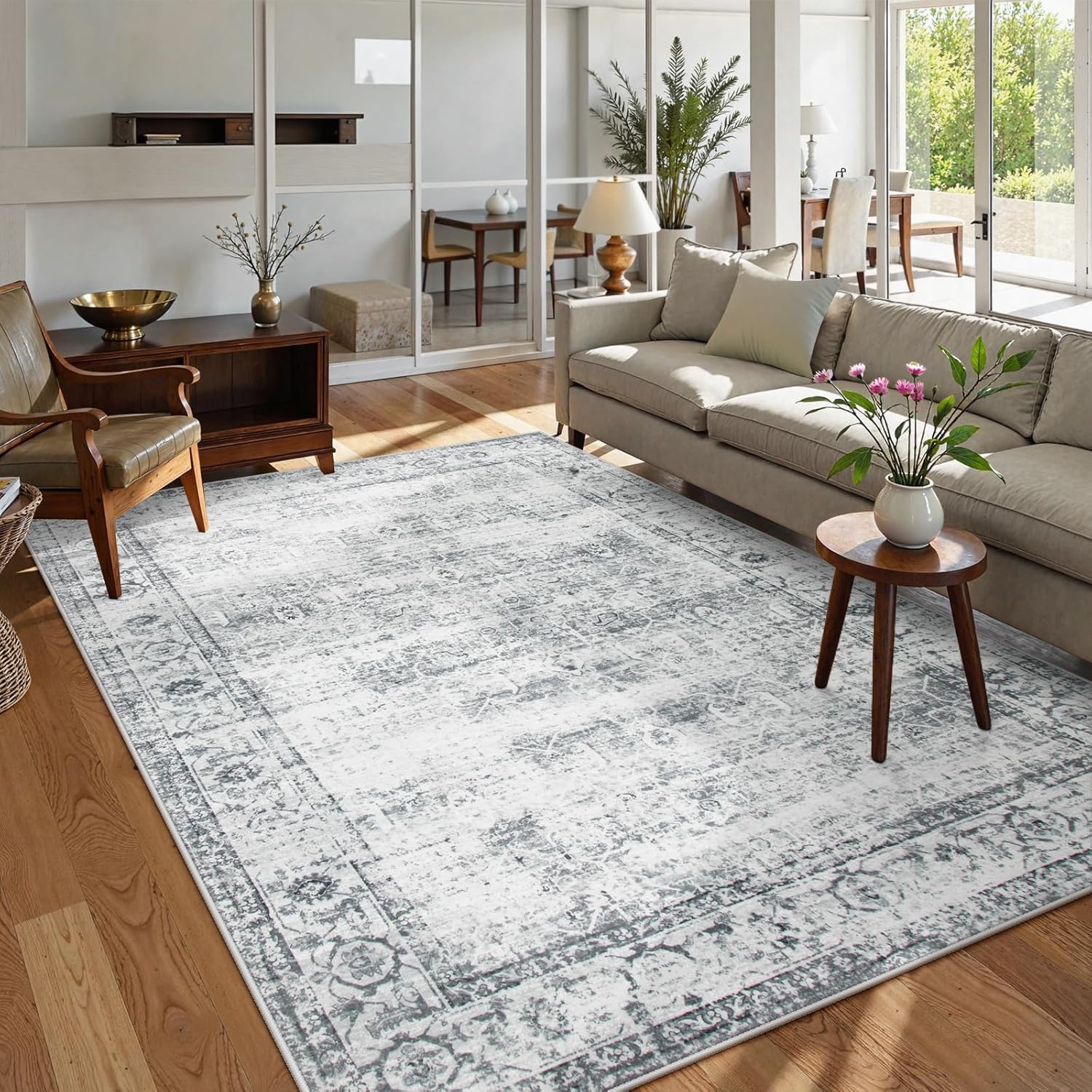 Lahome Vintage 5x7 Washable Grey Rugs for Living Room and More