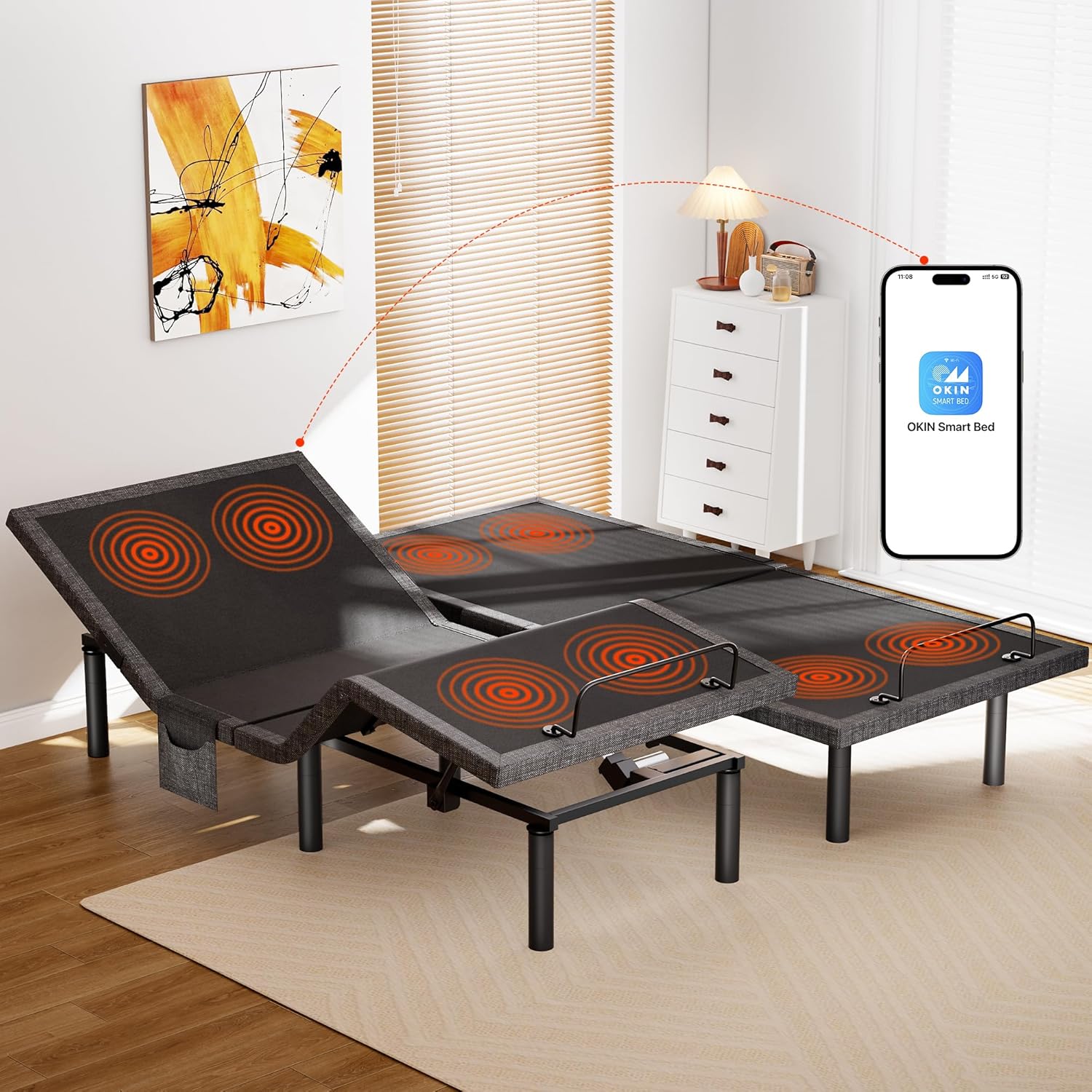 Adjustable Bed Frame with Massage and App Control for Comfort