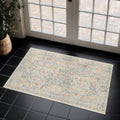 Washable Entry Rug - Vintage Cream Floral 2x4 Non-Slip Rug