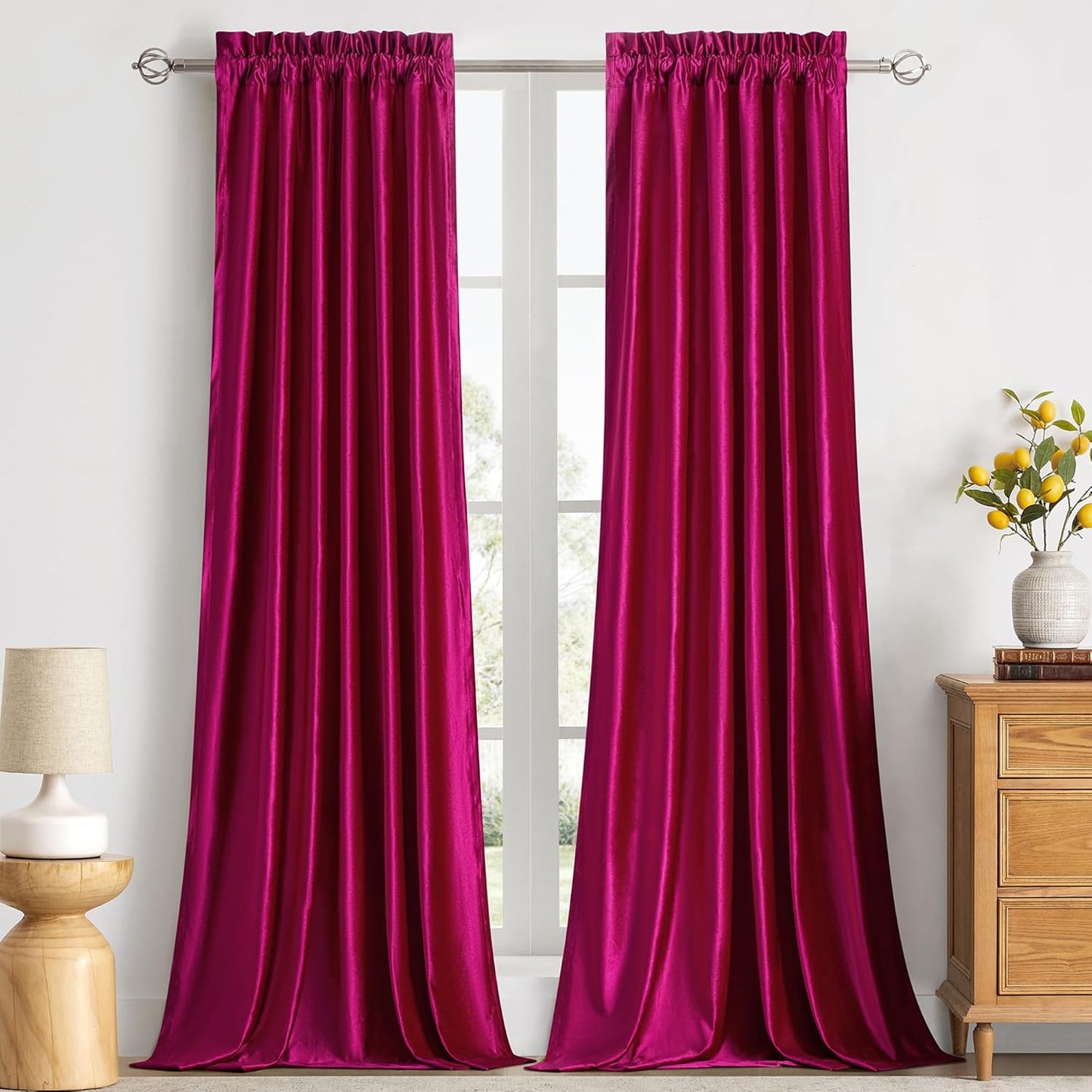 Hot Pink Velvet Blackout Curtains 120 inch for Living Room