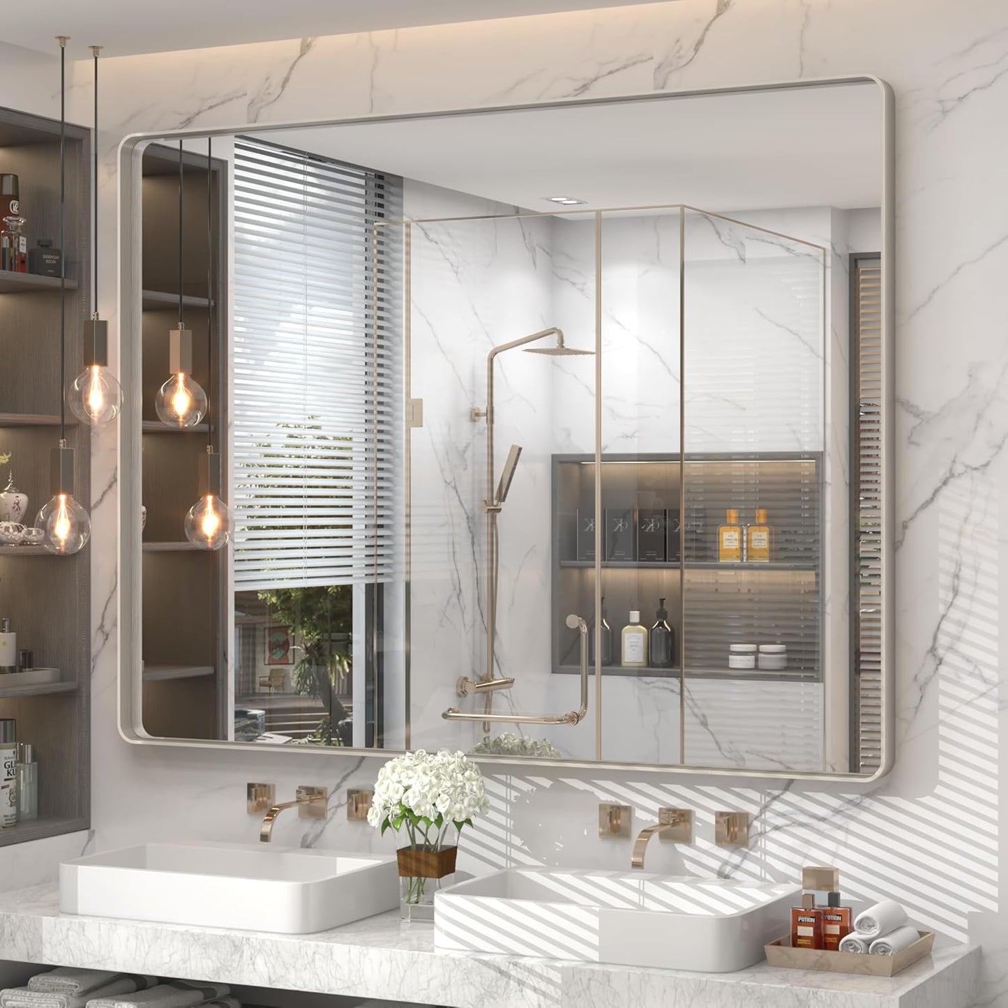 50x40 Silver Brushed Nickel Bathroom Mirror for Elegant Spaces