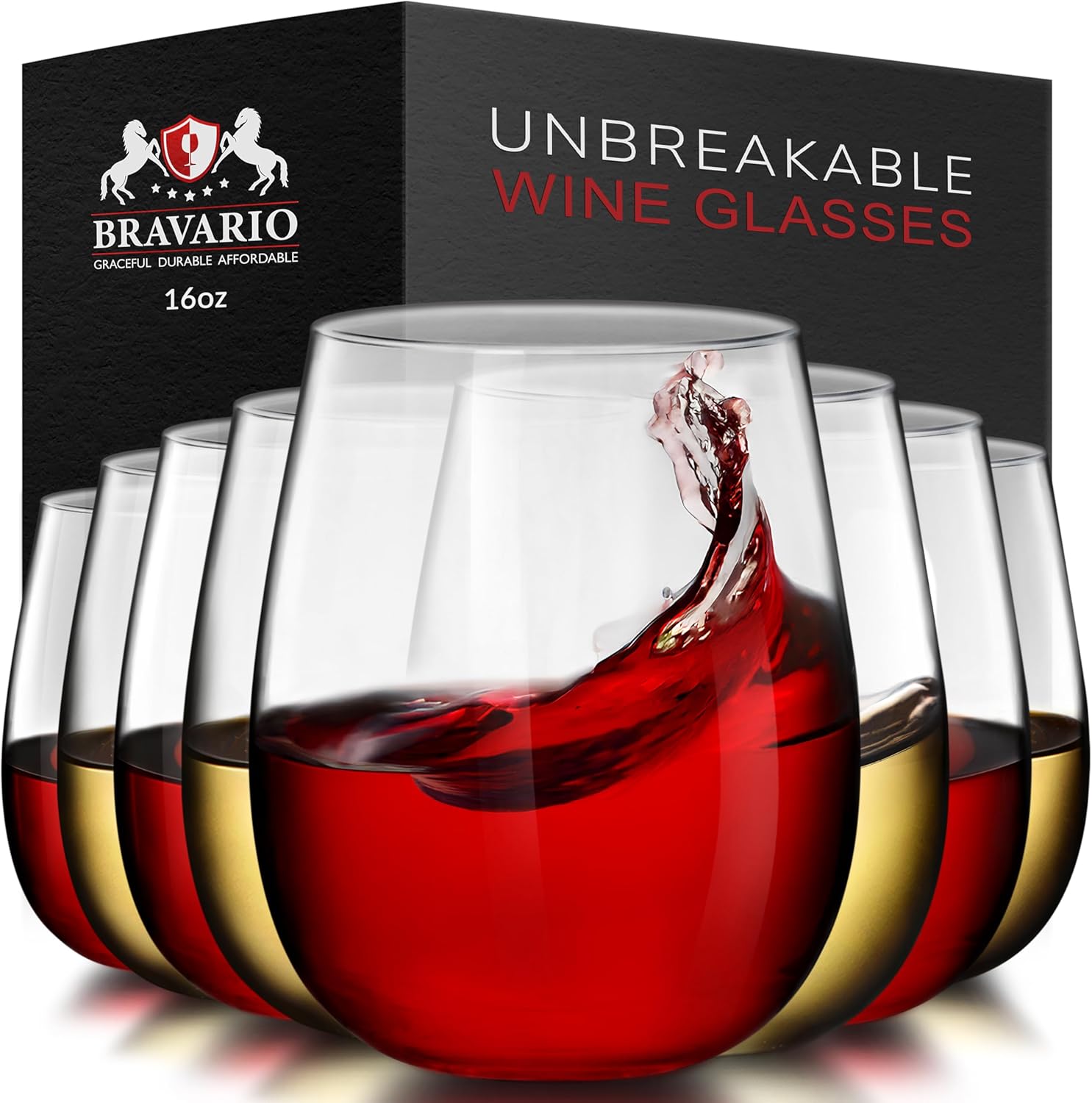 Unbreakable Stemless Plastic Wine Glasses Set of 8 for All Occasions