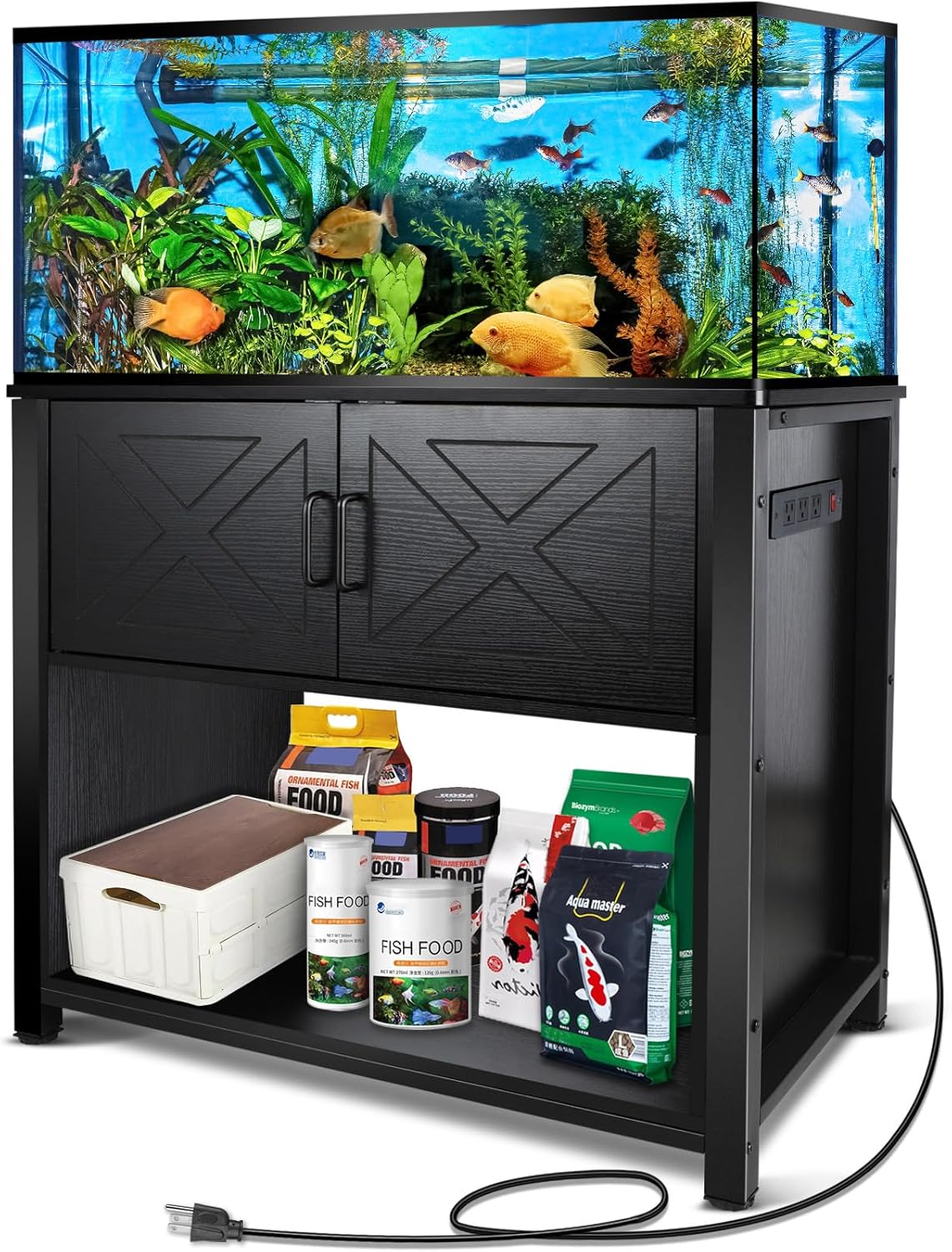 40 Gallon Tank Stand with Cabinet and Power Outlets for Aquariums