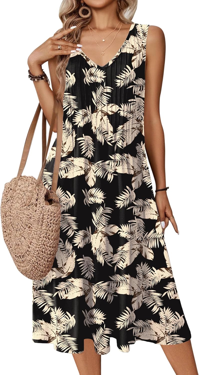 Stylish Summer Casual Dress for Women with Pockets and V Neck