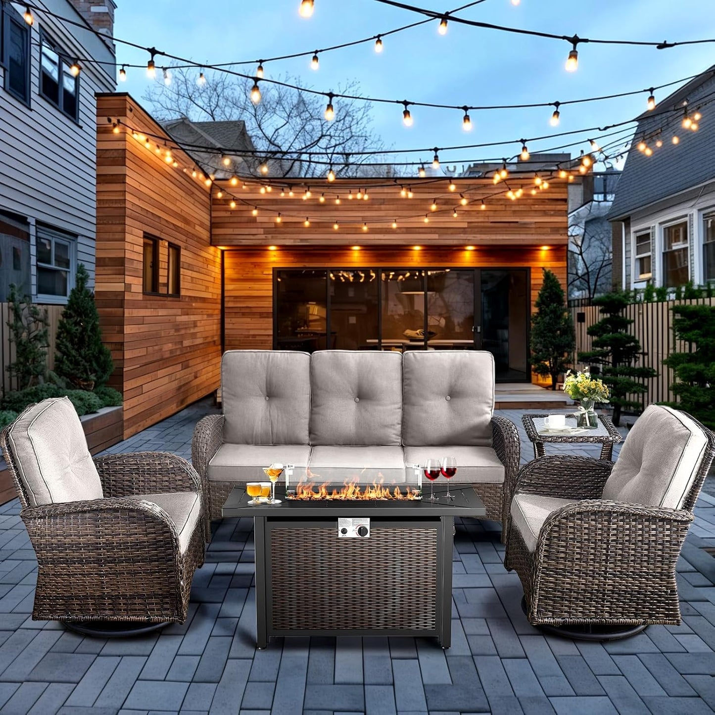 HUMMUH 5-Piece Patio Furniture Set with Fire Pit for Outdoors