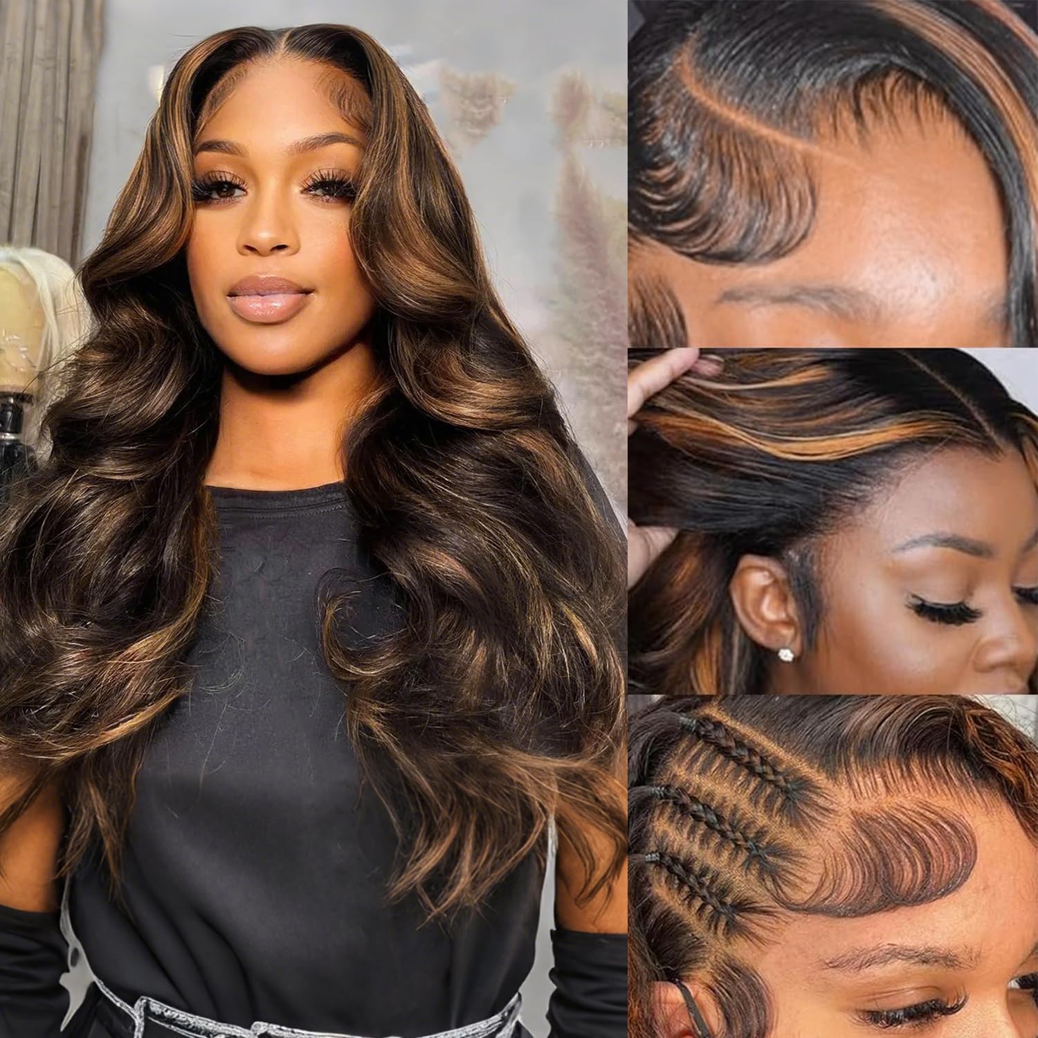 Ombre Lace Front Wig Human Hair Highlight Body Wave 20 Inch