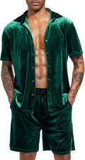 LecGee Men Summer Casual Short Sets Velvet 2 Piece Tracksuit