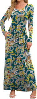Women's Maxi Dress Long Sleeve Crewneck - Soft Rayon Blend Casual