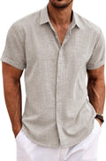 Men's Linen Short Sleeve Button Down Shirt - Lightweight Summer Wear