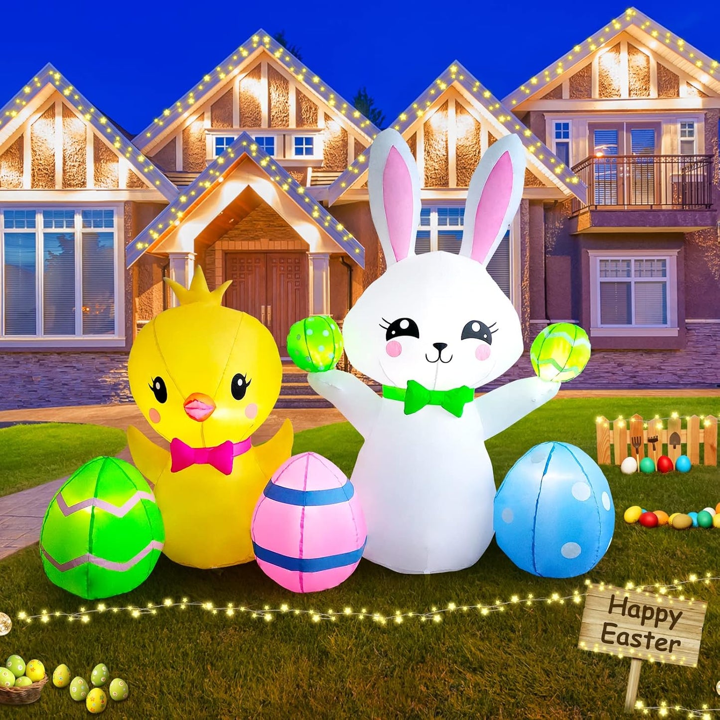 6 FT Easter Inflatables Outdoor Decorations with LED Lights