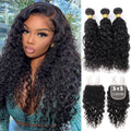 12A Water Wave Human Hair Bundles with 5x5 Lace Closure