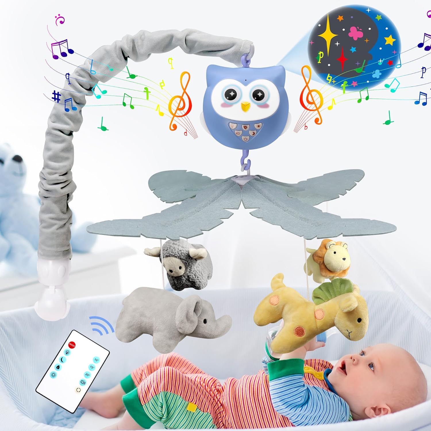 Baby Crib Mobile with Music and Lights for Boys and Girls