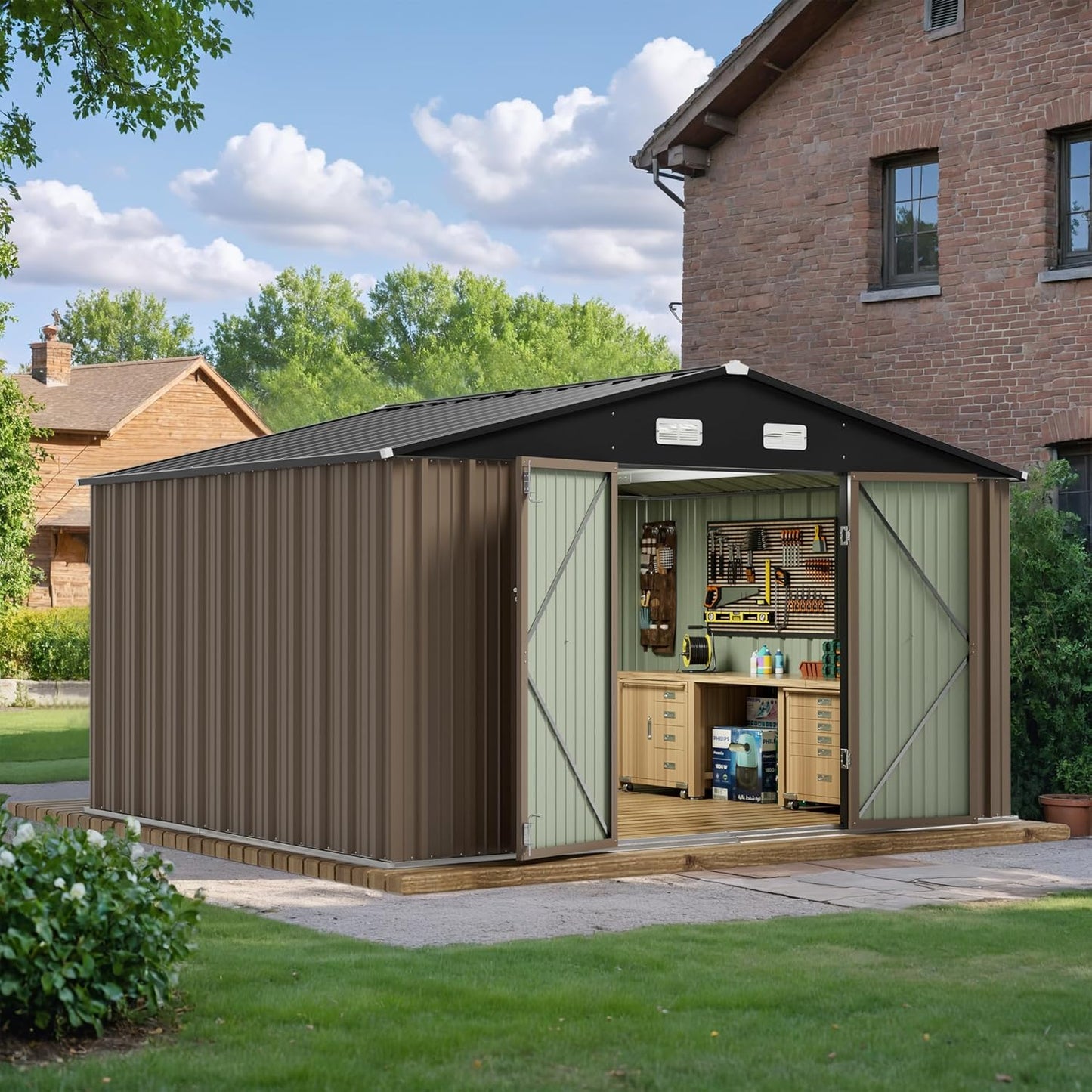 JUMMICO 8 x 10 FT Outdoor Storage Shed for Garden and Tools