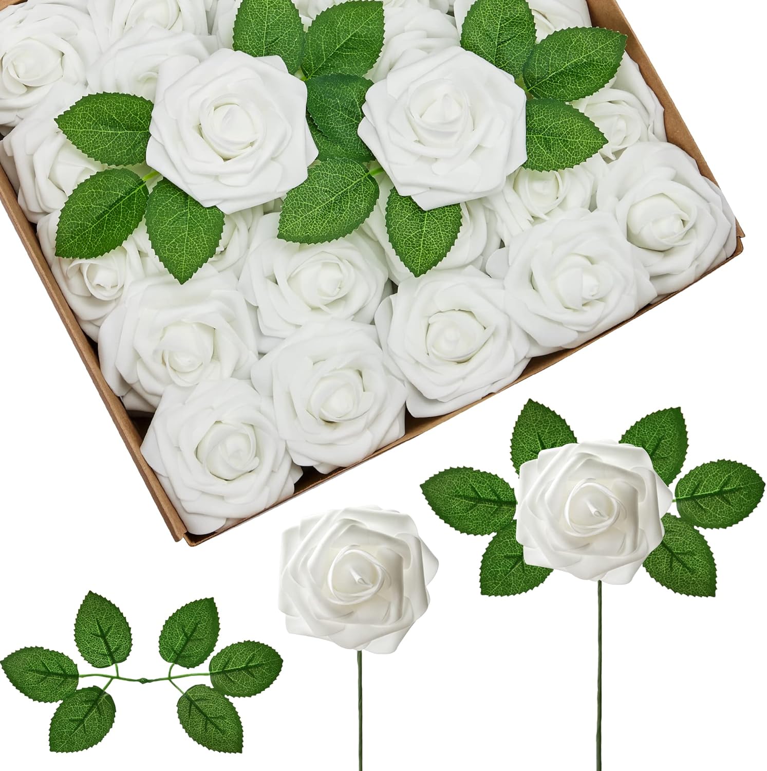 InnoGear Artificial Flowers 100 Pcs White Foam Fake Roses