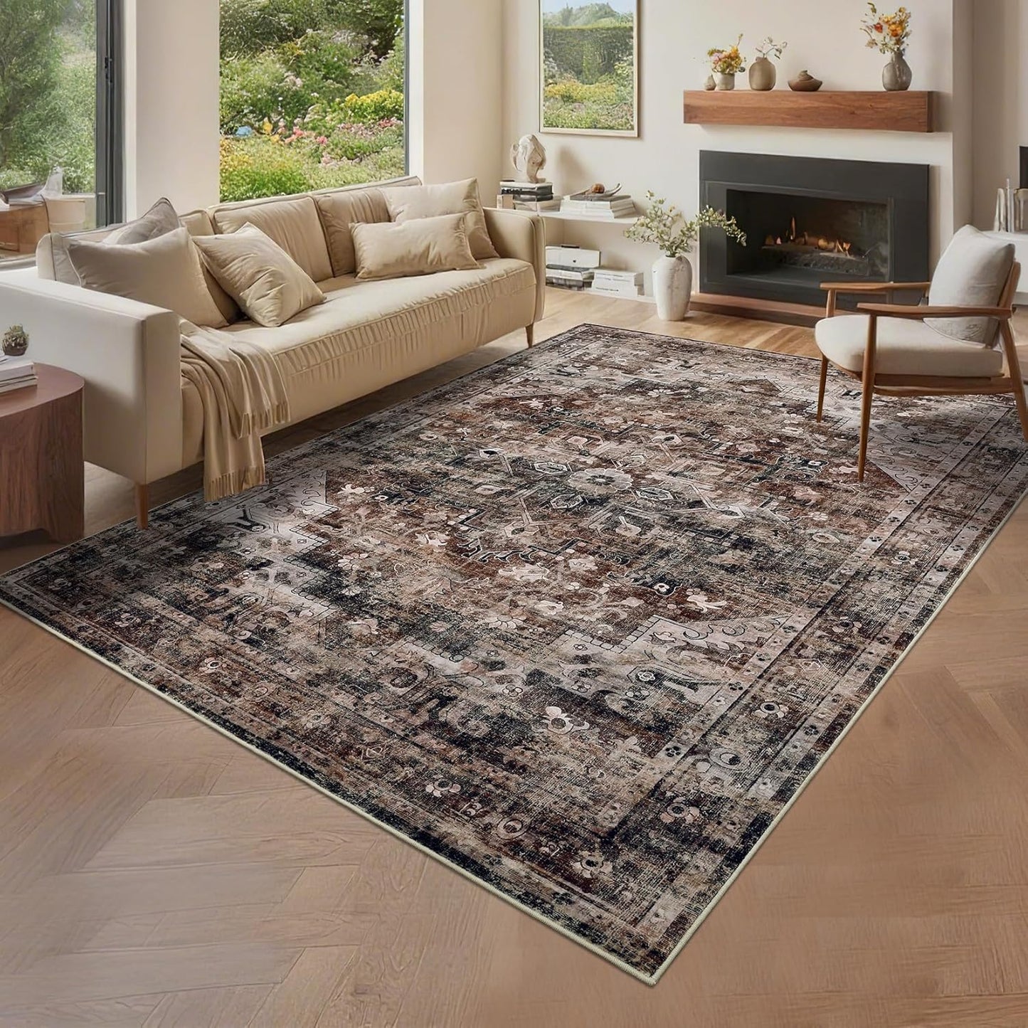 Vintage Washable Area Rug for Living Room by GarveeHome