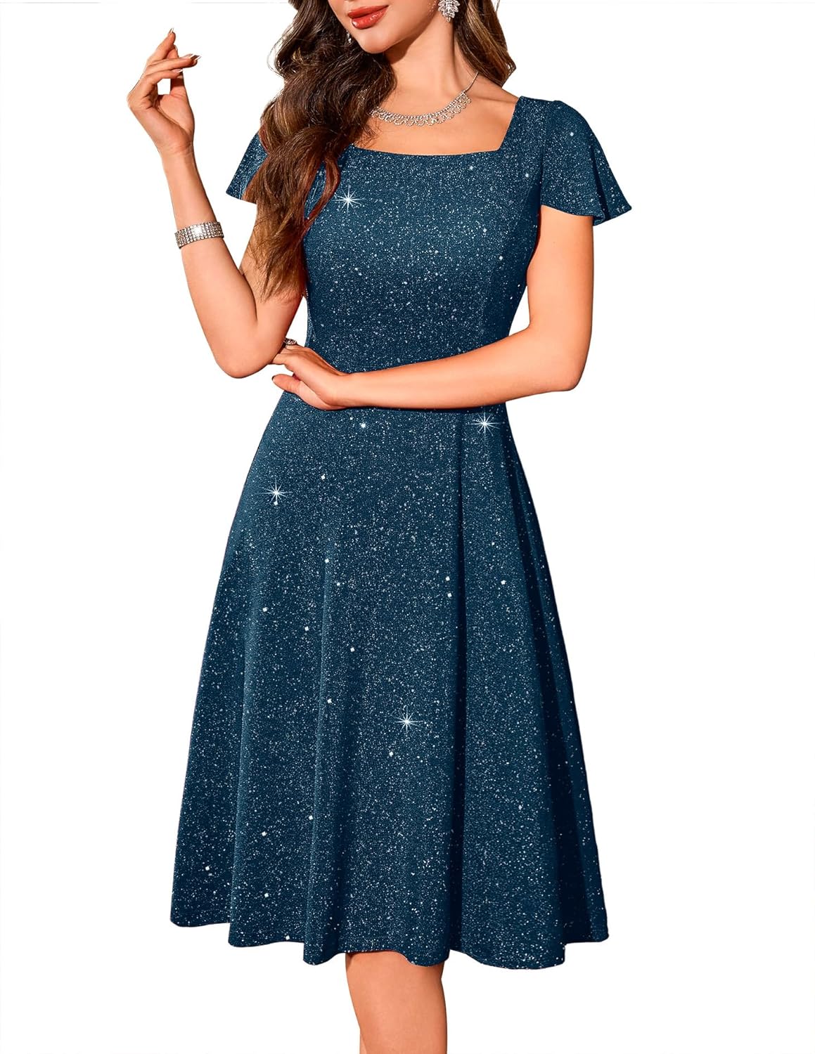 BeryLove Sequin Formal Party Dress for Teens with Flutter Sleeves