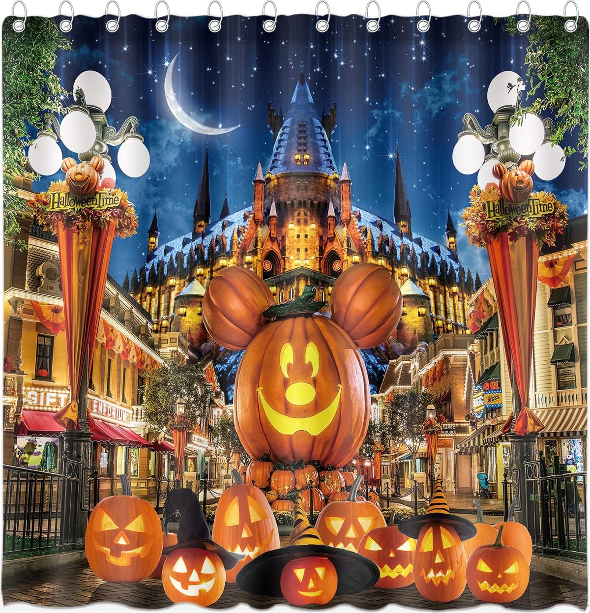 Magical Halloween Kids Shower Curtain - Water Proof, 12 Hooks Included!