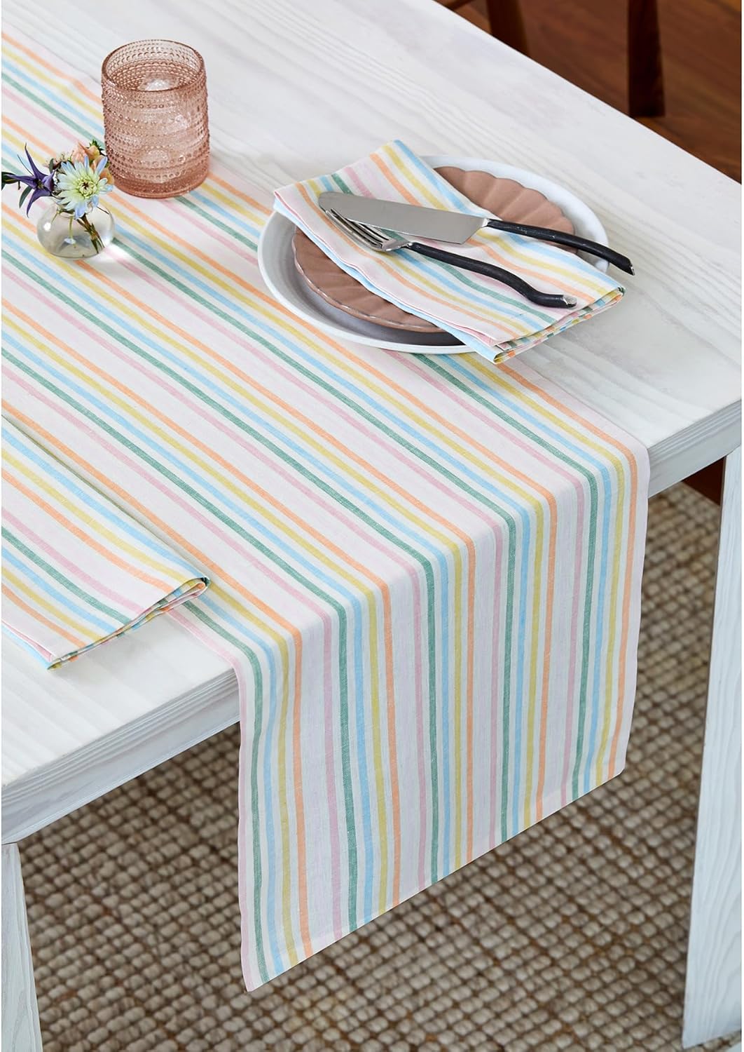 Striped Linen Table Runner 60 Inches for Stylish Decor