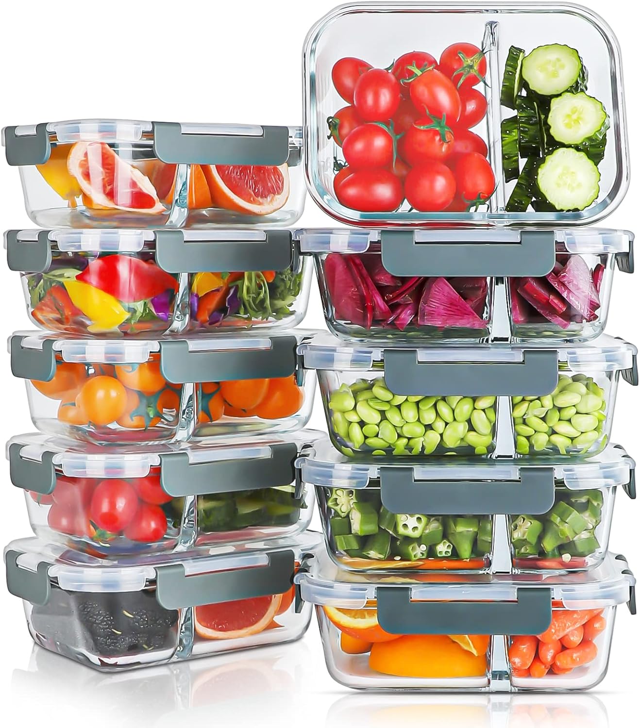KOMUEE 30oz Glass Meal Prep Containers with 2 Compartments