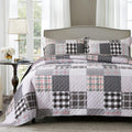 Travan Quilt Set 3-Piece Oversized Quilted Bedspread Coverlet Set Grey