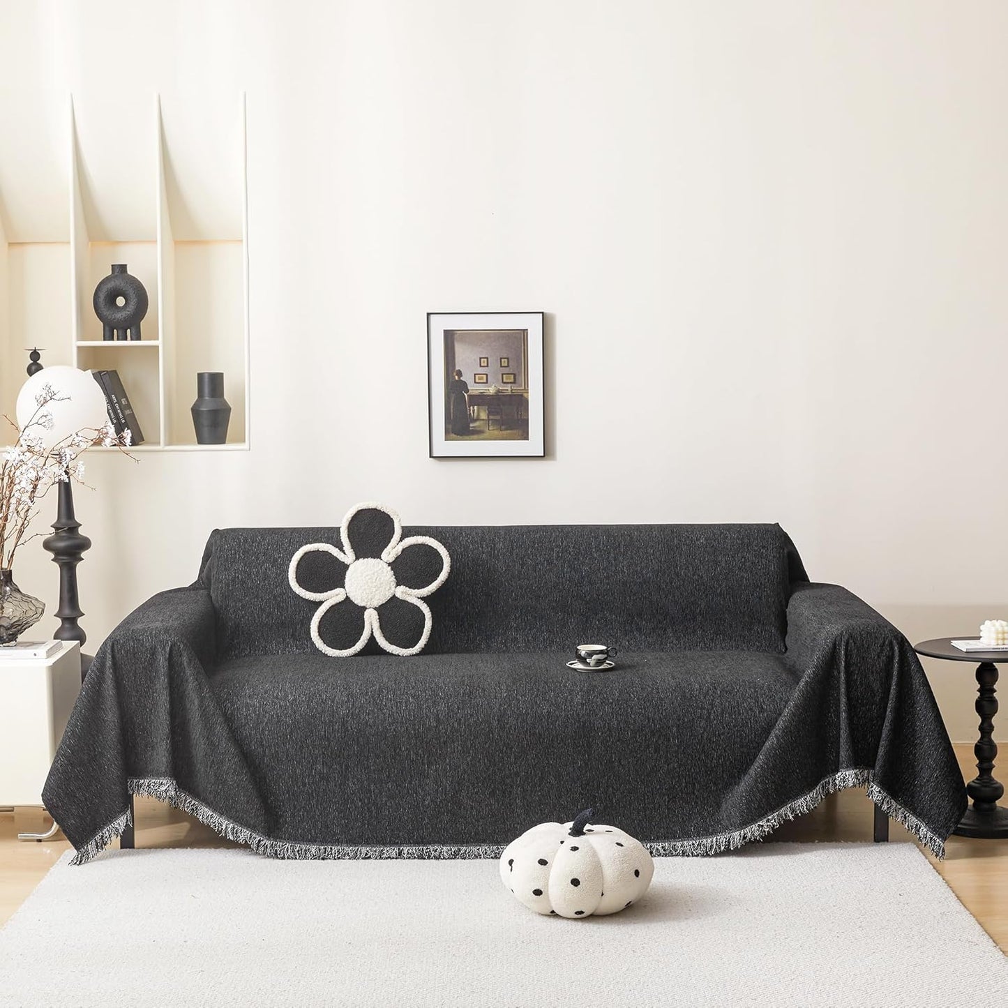Oversized Couch Cover for Large Sofas with Tassel Edge Design