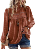 Womens Crewneck Crochet Lace Boho Shirt - Flowy Lace Hem
