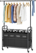 Laundry Sorter Cart with Hanging Clothes Rack - 4 Butler Baskets