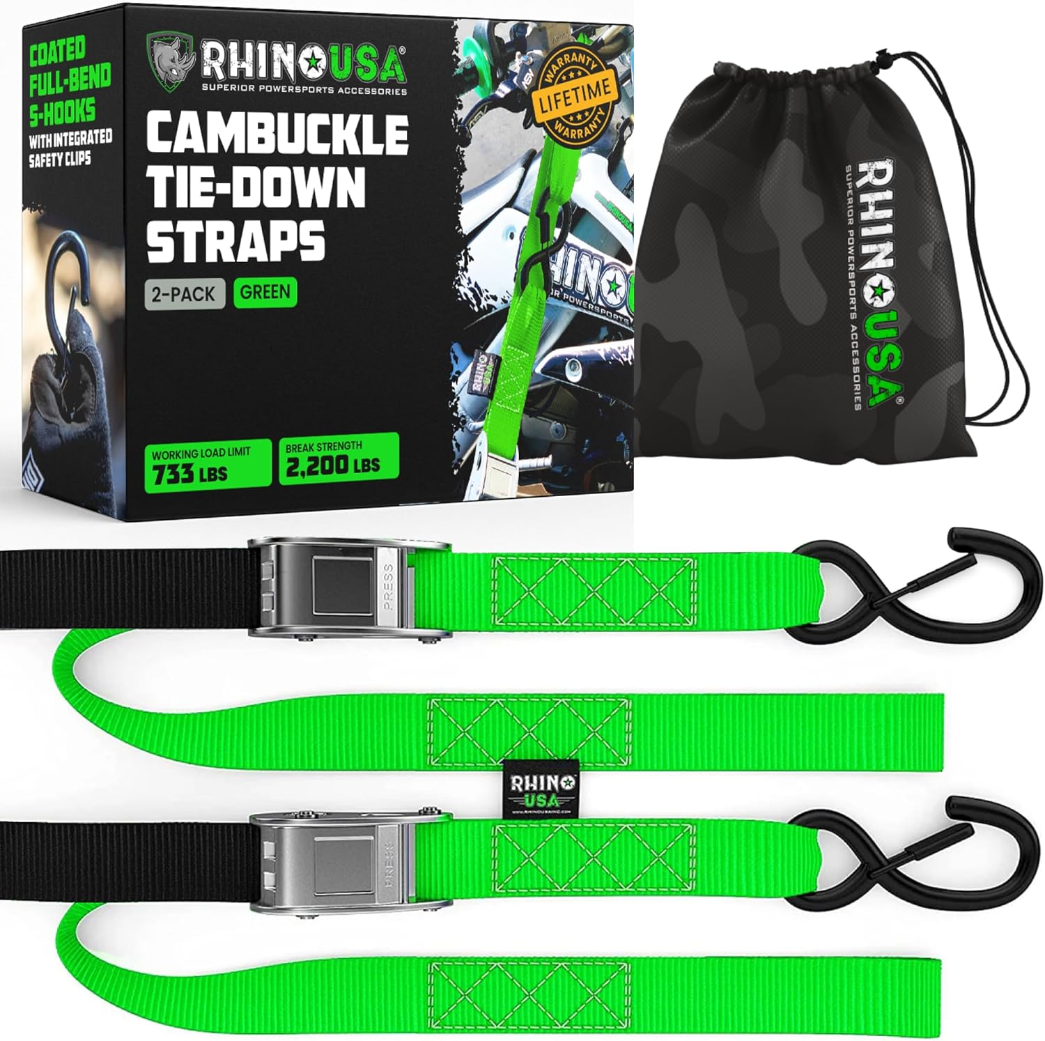 Rhino USA Motorcycle Tie Down Straps - Heavy Duty 2 Pack