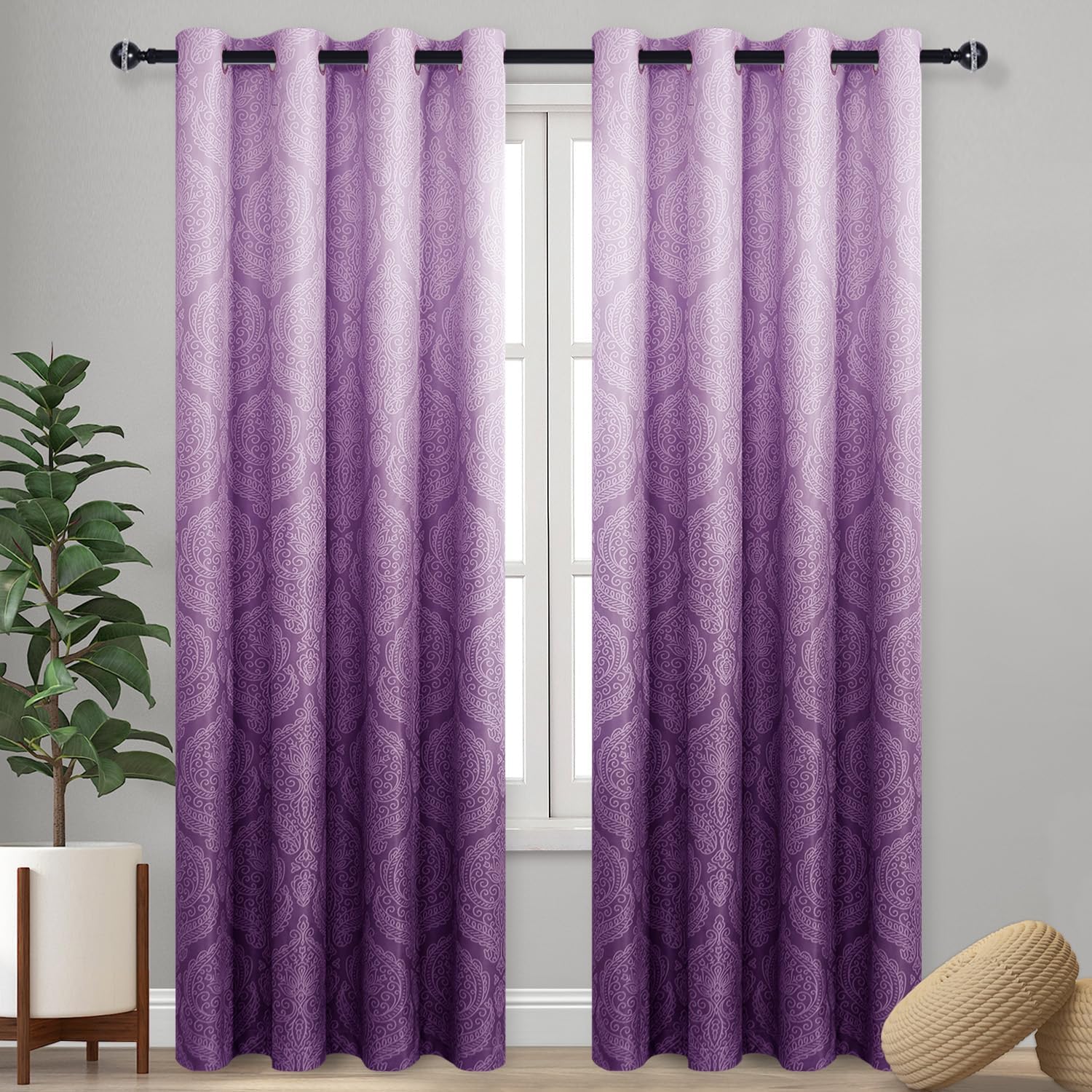 DWCN Ombre Blackout Curtains - Elegant Damask Design for Privacy