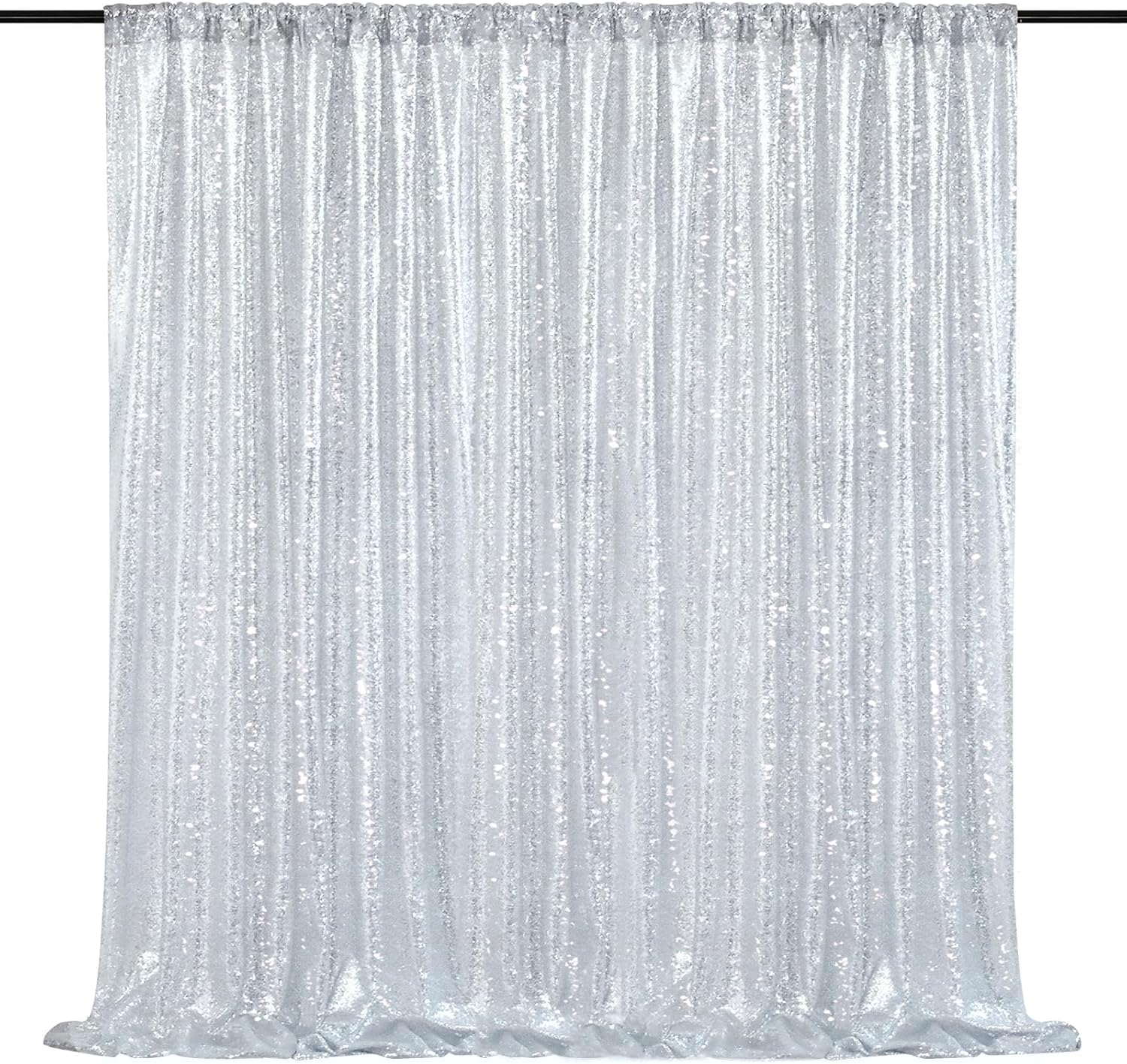 8ft x 8ft Silver Sequin Backdrop Curtain for Events and Photos