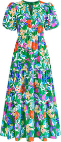 dowerme Womens Summer Floral Maxi Dress - Flowy Tiered Ruffle