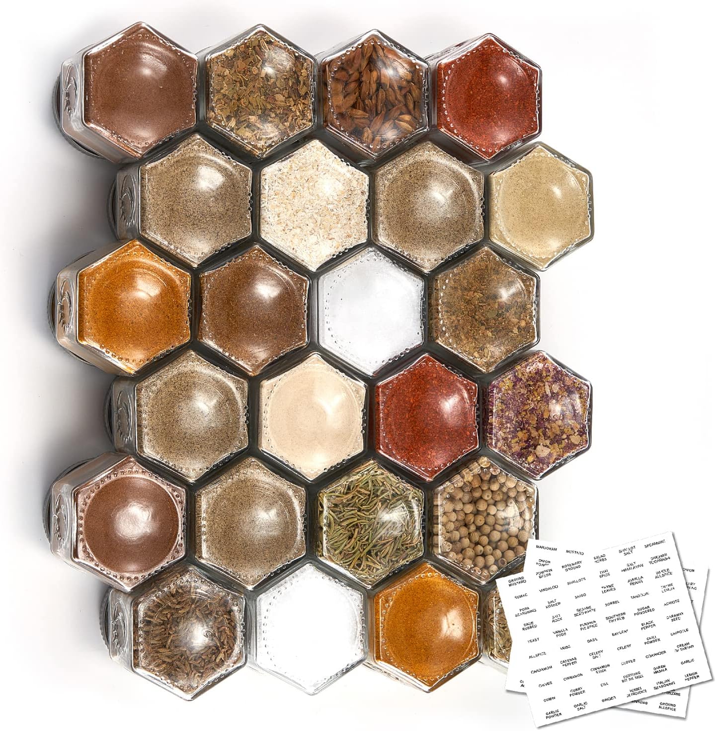 Homazing Set of 24 Hexagon Glass Spice Jars for Kitchen Organization