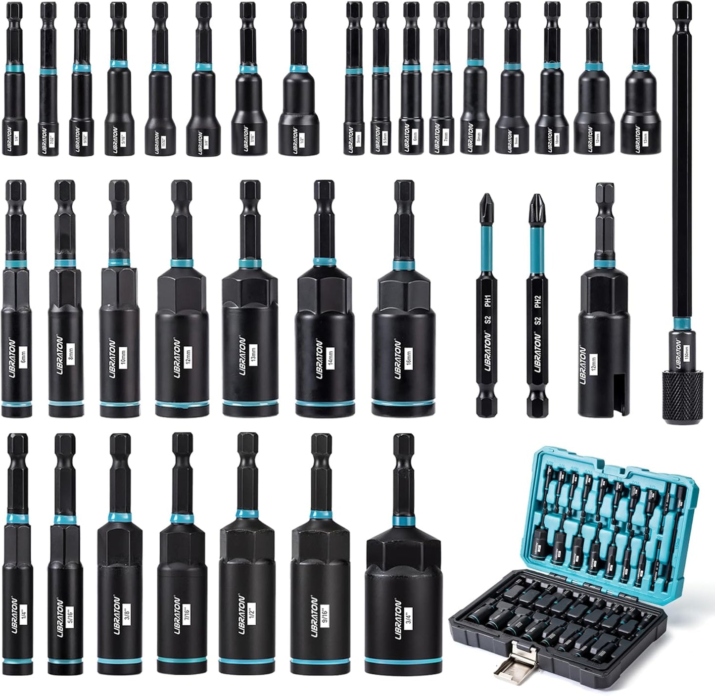LIBRATON Magnetic Nut Driver Set: 35PCs Impact Driver Bit Set