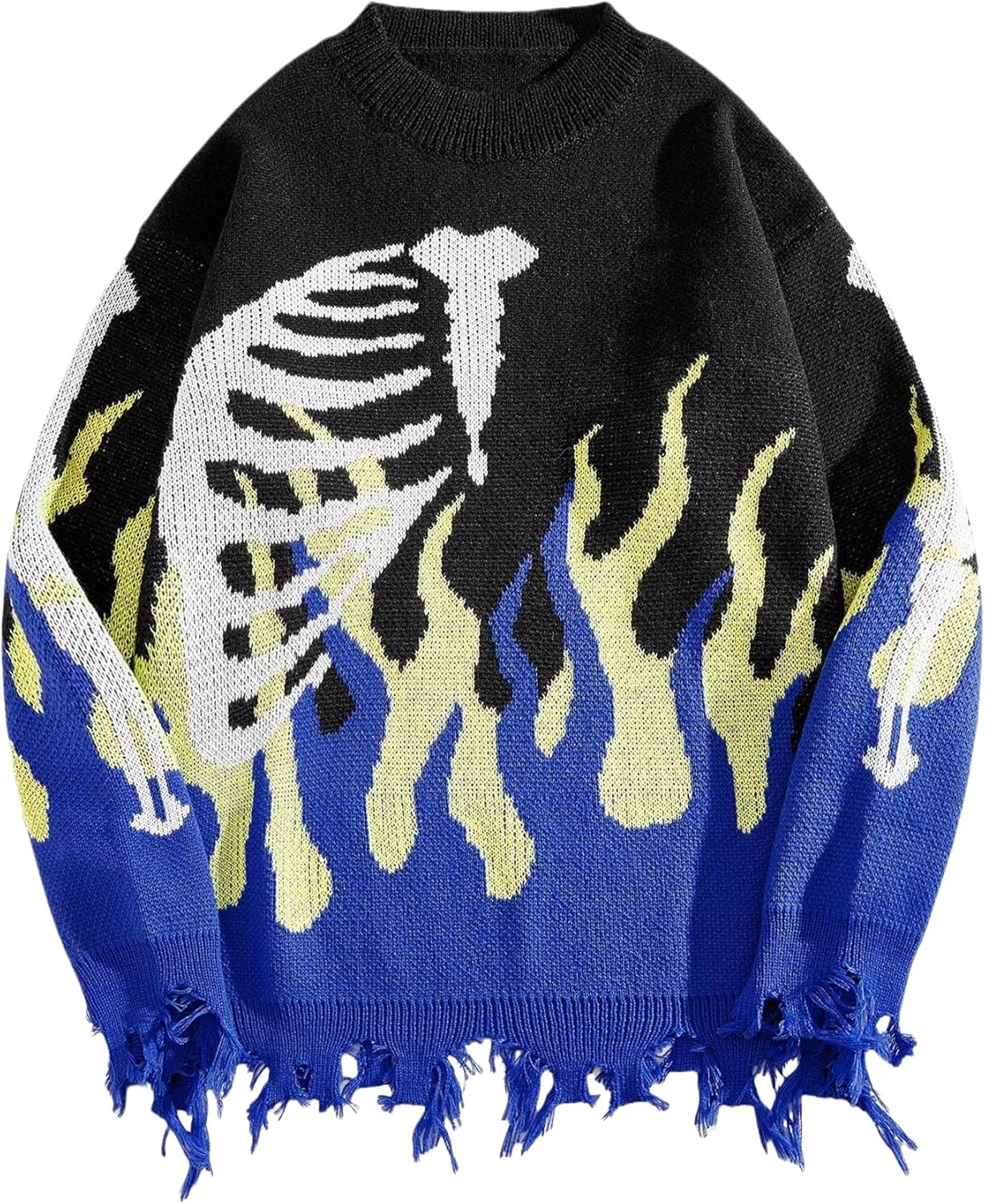 ZAFUL Men's Oversized Sweater with Unique Flame Graphic Design