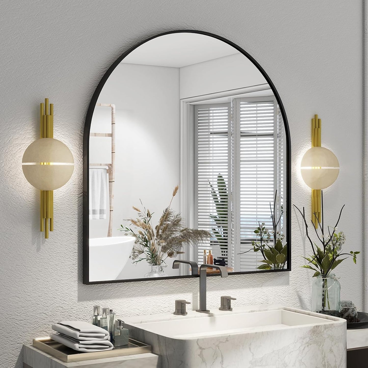 Arched Bathroom Mirror 32in x 34in for Stylish Home Decor