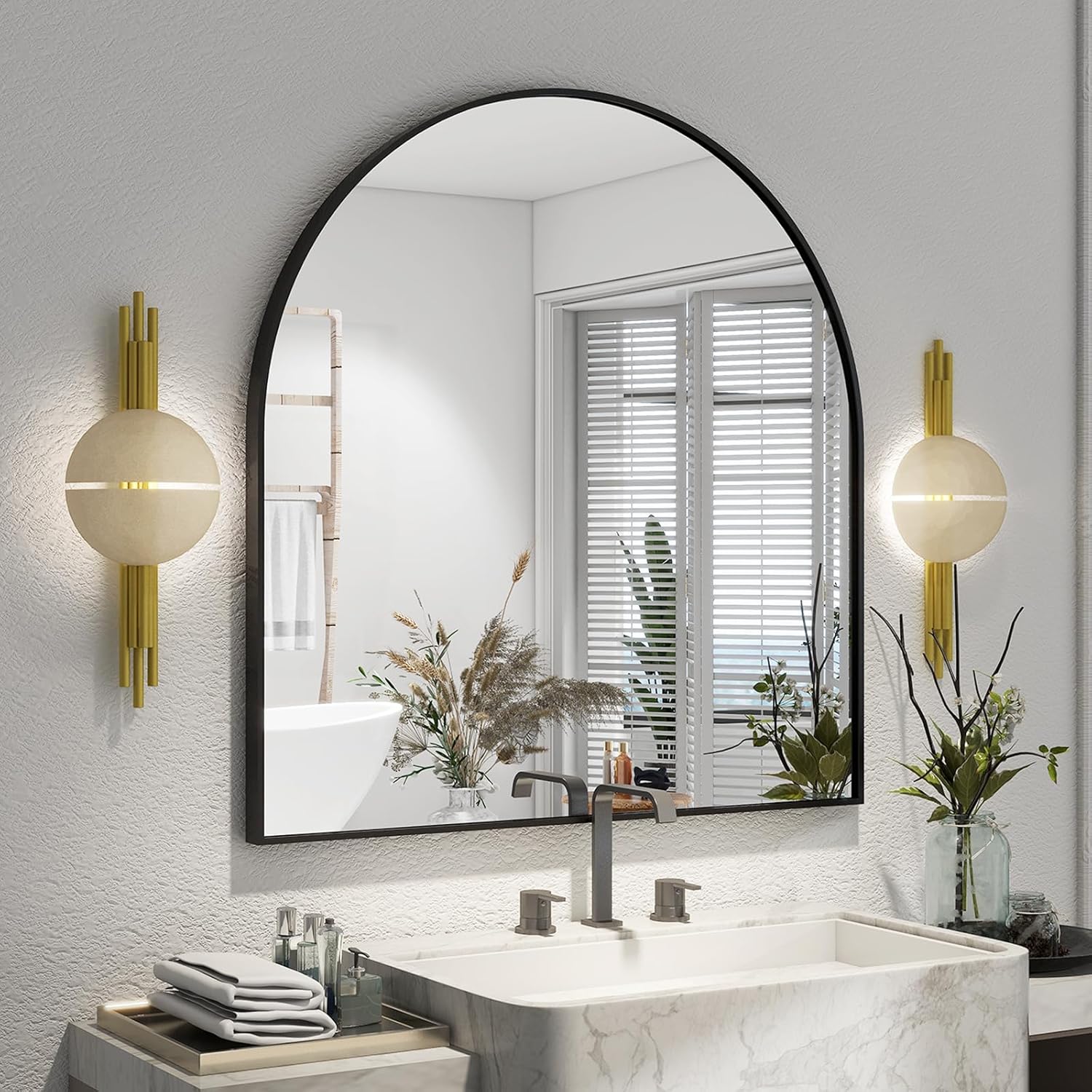 Arched Bathroom Mirror 32in x 34in for Stylish Home Decor