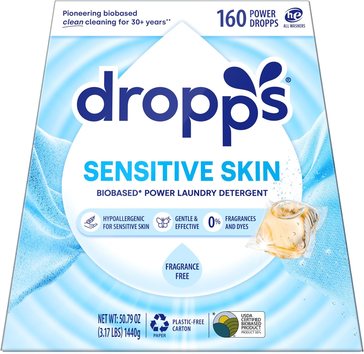 Dropps Sensitive Skin Laundry Detergent Pods for Gentle Cleaning