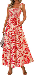 Summer Floral Smocked Maxi Dress - Flowy Boho Beach Sundress