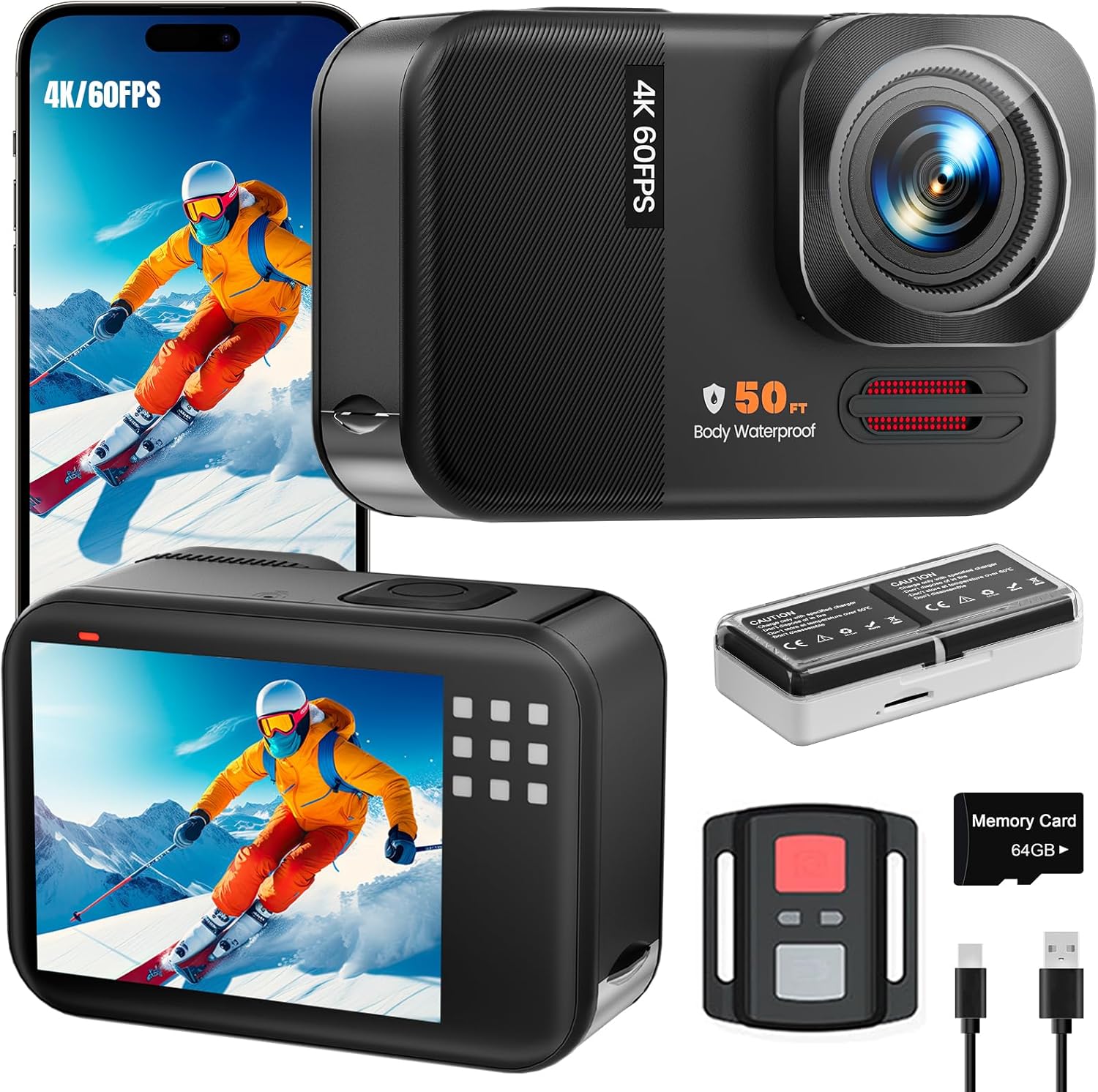 4K 60FPS 48MP WiFi Action Camera for Underwater Adventures