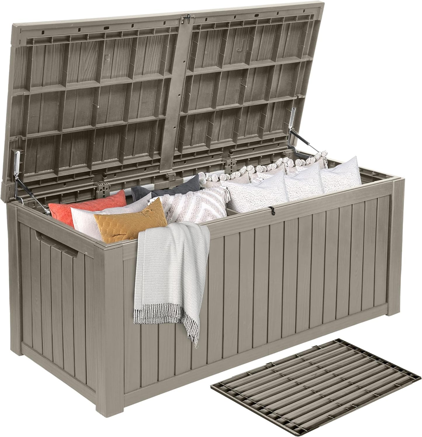 150 Gallon XL Deck Box with Divider & Lockable Lid for Storage
