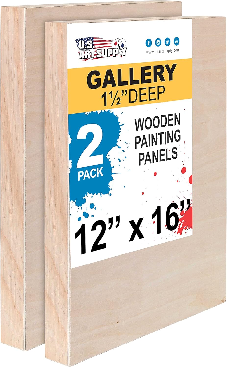 Unfinished Cradled Wood Panels for Painting - 12x16 in 2 Pack