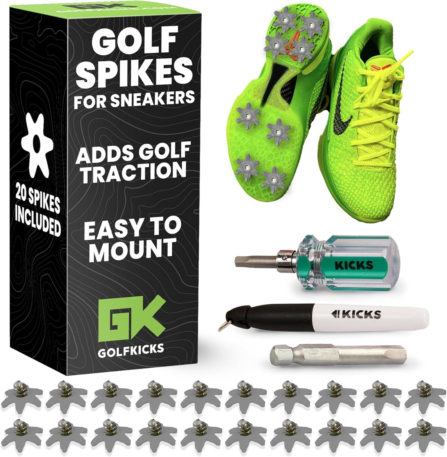Golfkicks DIY Golf Cleats Kit - Transform Sneakers to Golf Shoes! 
