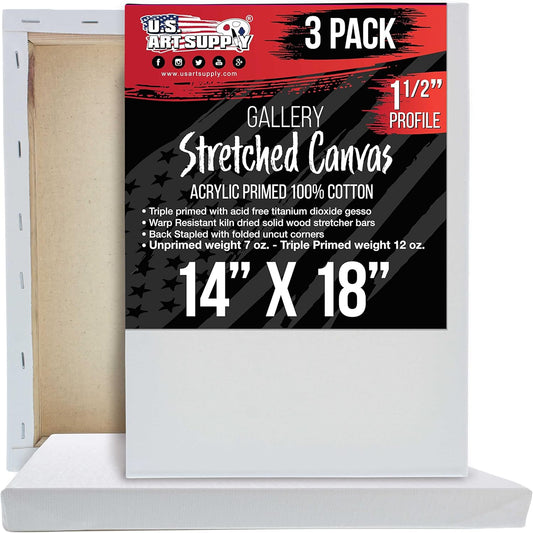 U.S. Art Supply Medium Stretched Canvas for Painting 14x18 in