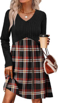 Women Long Sleeve Sweater Dress V Neck Empire Waist - Cozy Fall Wear