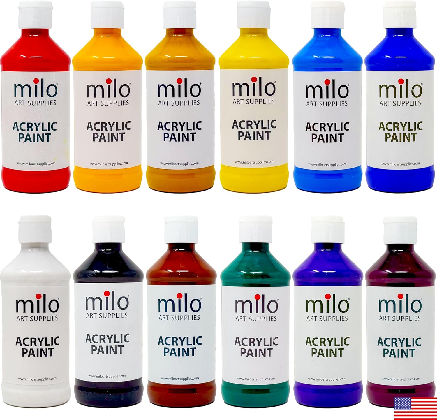 Milo Acrylic Paint Set of 12 Colors for Artists and Kids